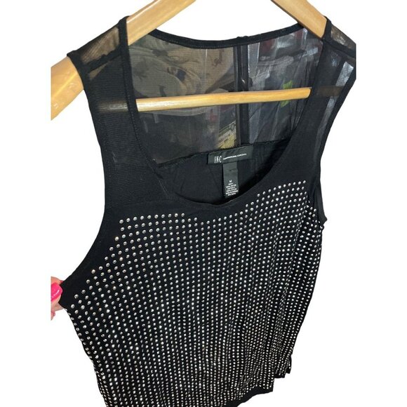 INC Black Sleeveless Sheer Back Sparkle Tunic Tank Blouse Sz M - Picture 6 of 11